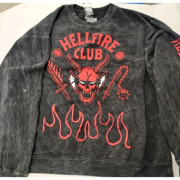 NEW STRANGER THINGS HELLFIRE CLUB Black Acid PULLOVER Sweatshirt Unisex Med - Picture 3 of 6